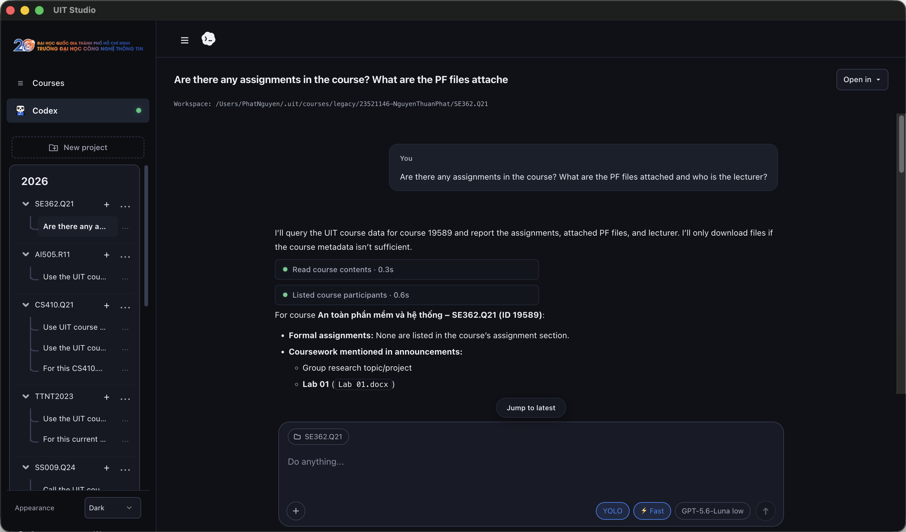 UIT Studio agent mode using course tools